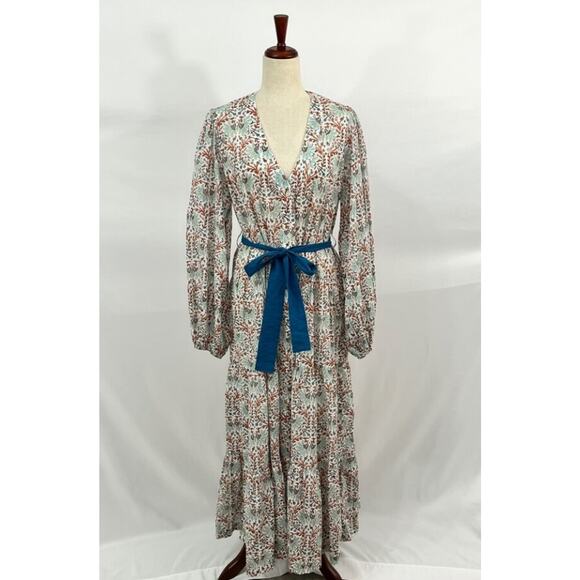 HANNAH ARTWEAR Sz 3 L Iona Dress Floral Block Print Cotton Long Sleeve Midi - Picture 4 of 11